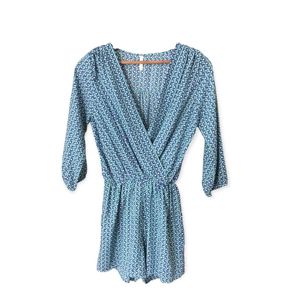 Stylish Blue and Green Print Romper
